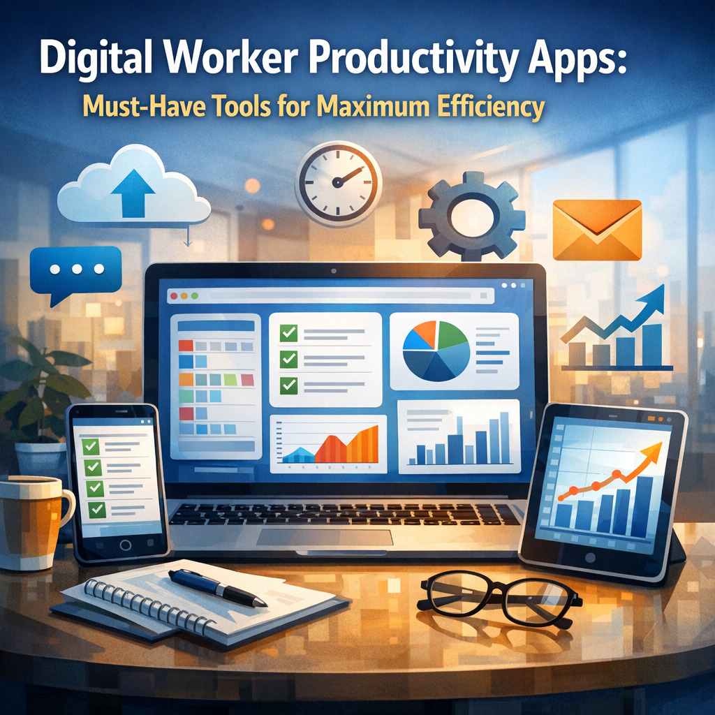 Illustration of Digital Worker Productivity Apps: Must-Have Tools for Maximum Efficiency