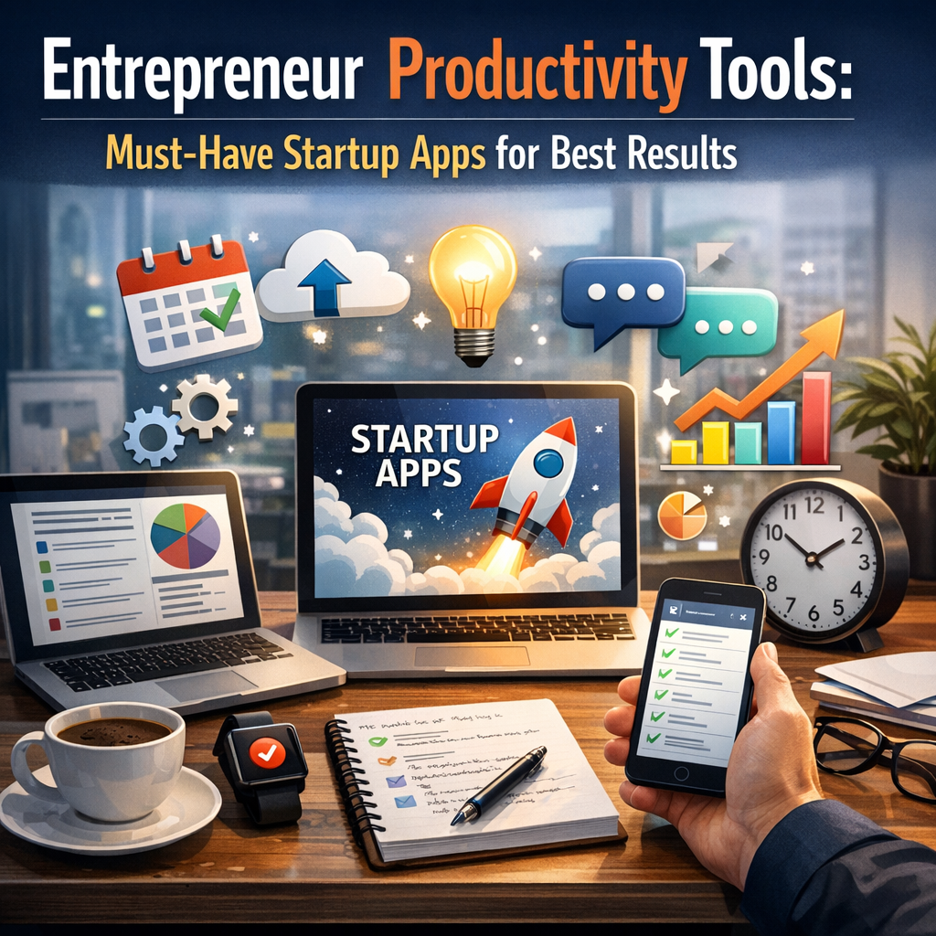 Illustration of Entrepreneur Productivity Tools: Must-Have Startup Apps for Best Results